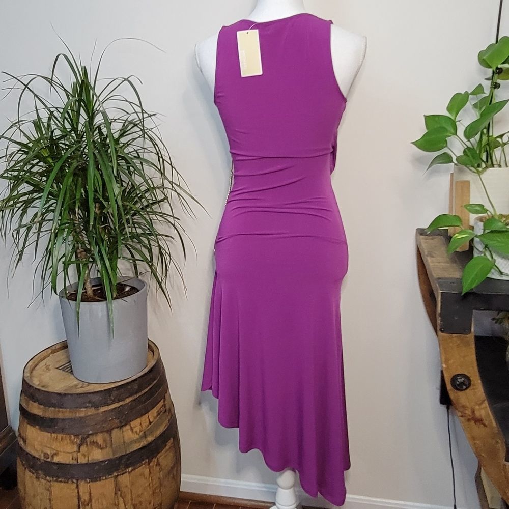 Michael Kors Pomegranate Purple V-Nec Asymmetrical Sleeveles Wrap Dress, XS - Picture 4 of 14